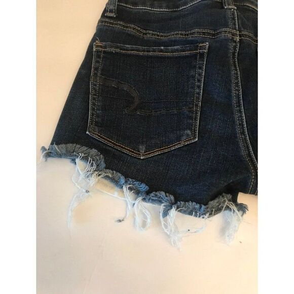 American Eagle dark wash Denim hi-rise stretch jean shorts size 0 y2k - Picture 8 of 10